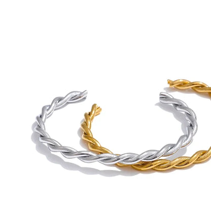 Twisted Cuff Bracelet – 18K Gold Plated Stainless Steel Waterproof Bangle