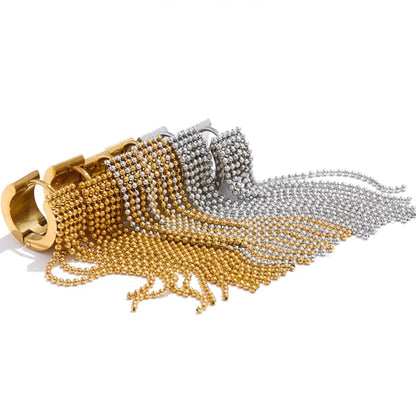 Stainless Steel Tassel Long Chain Drop Dangle Earrings Trendy Waterproof Jewelry