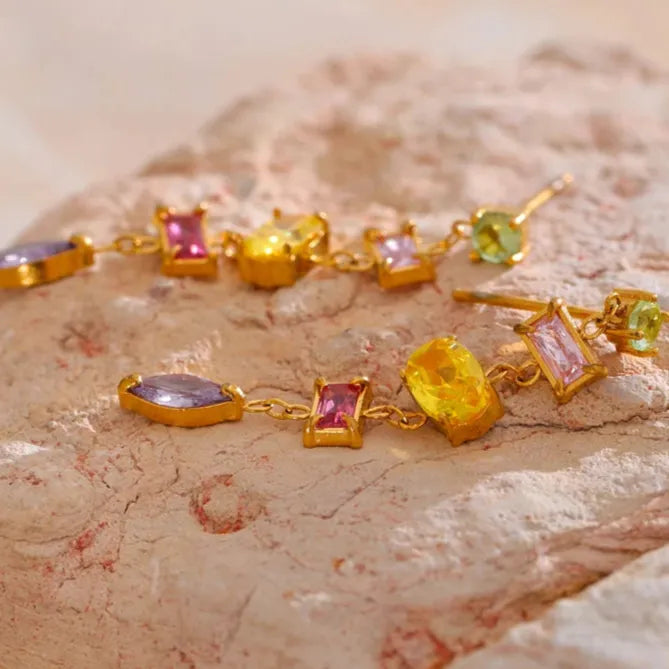 Colorful Cubic Zirconia Drop Earrings – Gold Plated, Tarnish-Free Jewelry