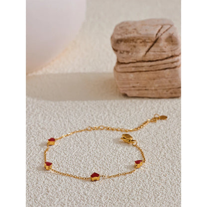 Double Side Enamel Heart Bracelet – Gold Plated Stainless Steel