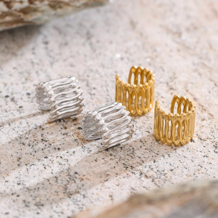 Luxe Jewels - 18K Gold Plated Layered Geometric Adjustable Ear Cuff - 316L Stainless Steel Trendy Jewellery