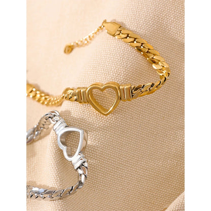 Heart Cuban Bracelet – Gold or Platinum Plated Stainless Steel
