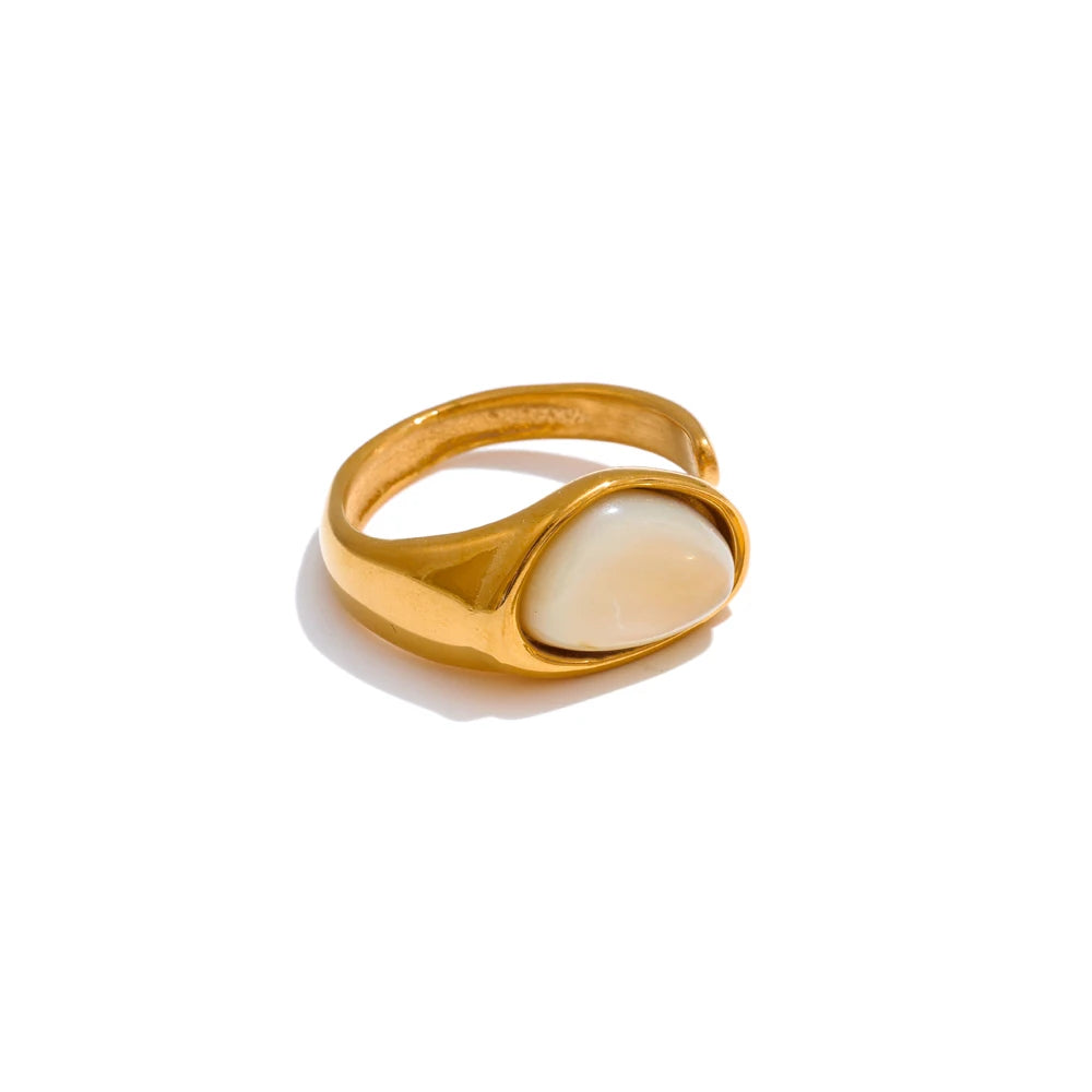 Luxe Jewels Tarnish-Free Ring with Natural Shell Stone - 18K PVD Gold Plated