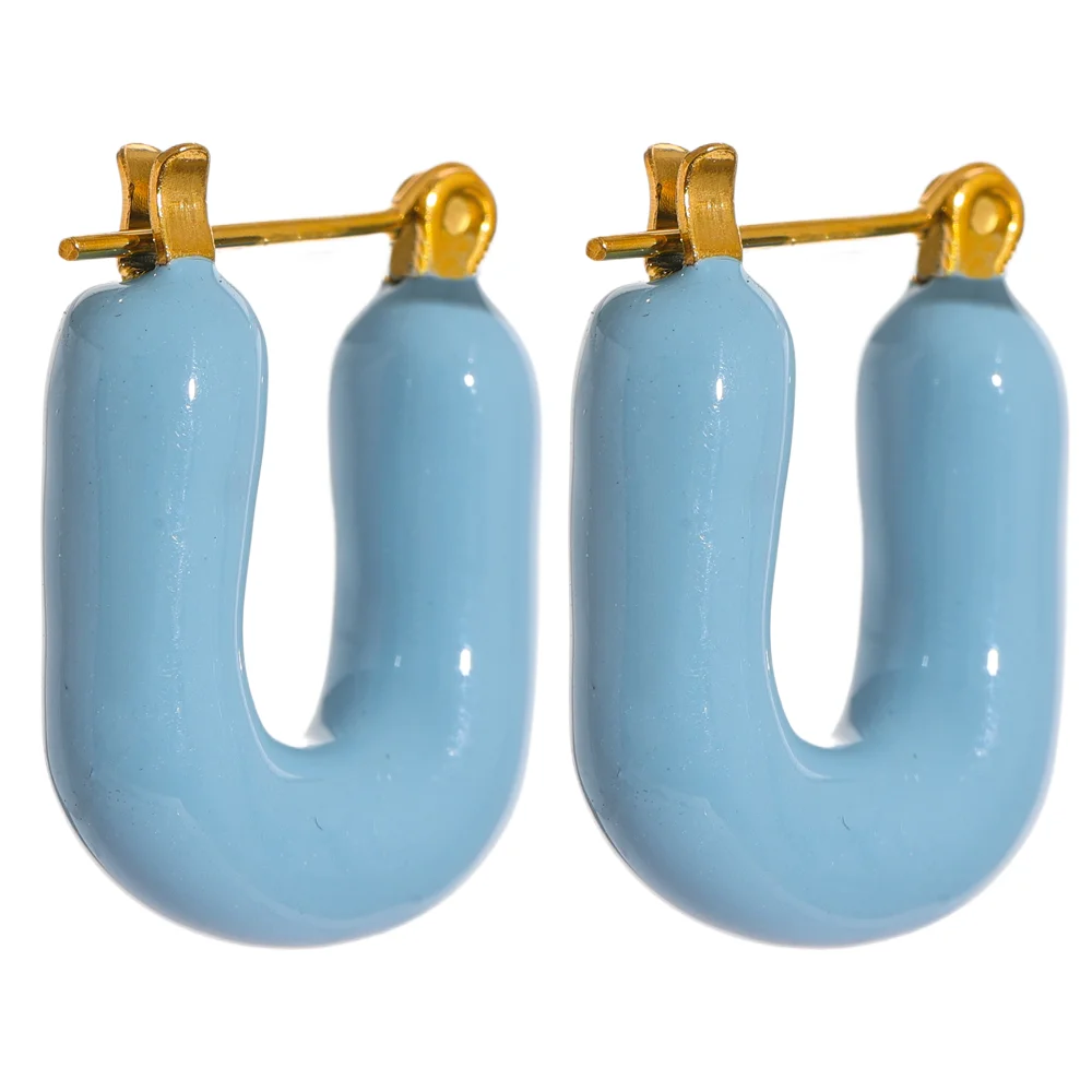 Bold 7-Color Enamel Chunky Hoop Earrings – Stainless Steel Square Shape