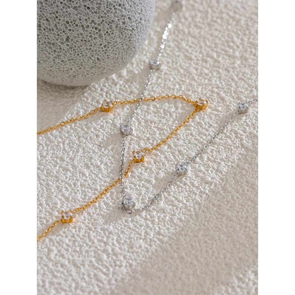 Cubic Zirconia Jewelry Set – Stainless Steel Necklace - Bracelet & Anklet