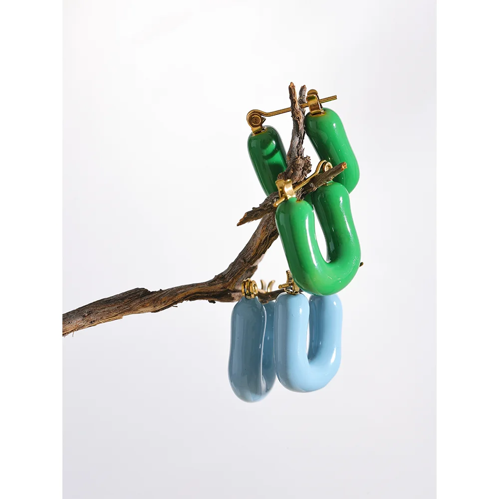 Bold 7-Color Enamel Chunky Hoop Earrings – Stainless Steel Square Shape