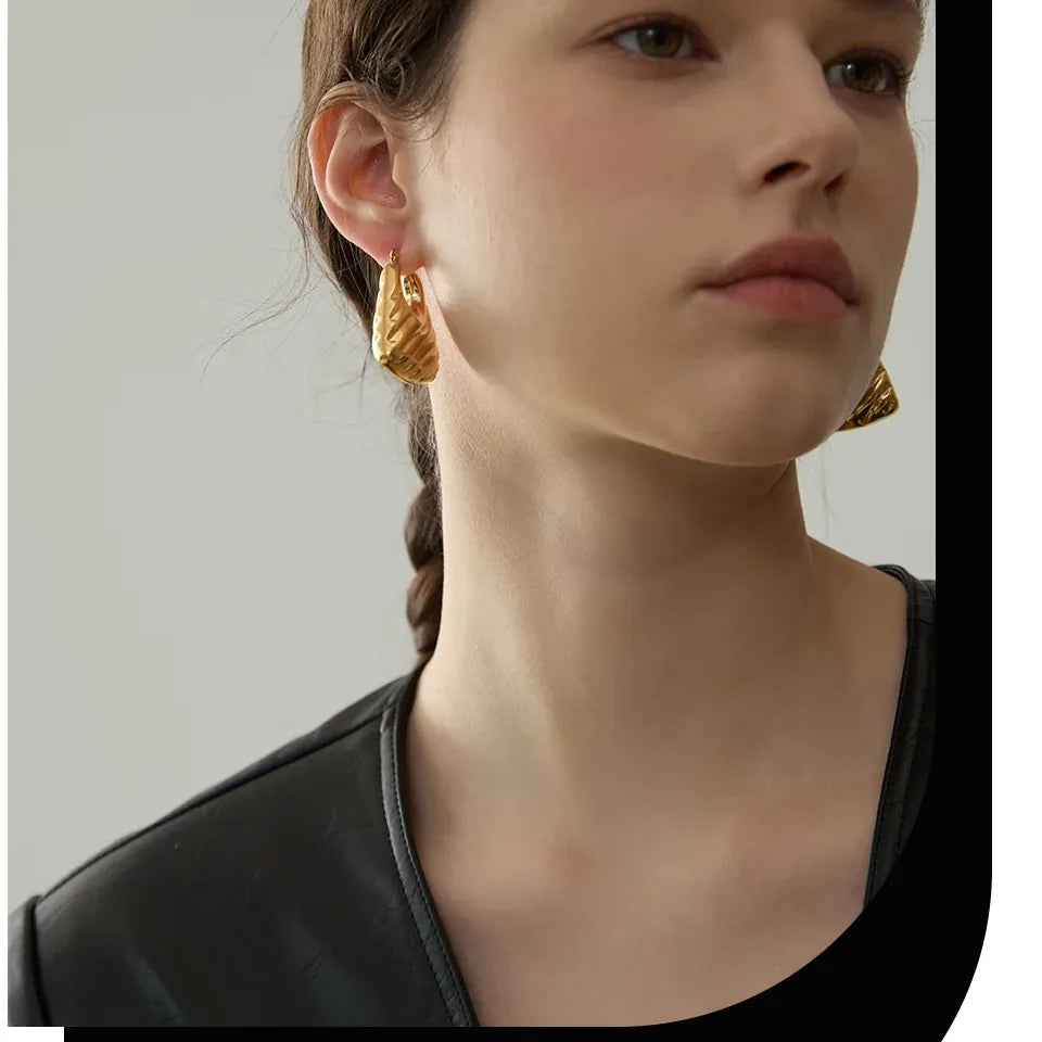 Stainless Steel Hollow Chunky Hoop Earrings Gold Silver Color Waterproof Jewelry for Women