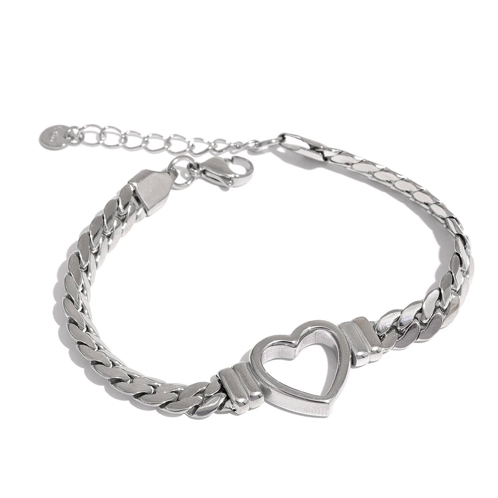 Heart Cuban Bracelet – Gold or Platinum Plated Stainless Steel