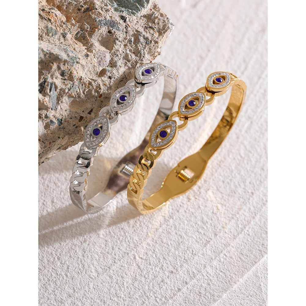 Evil Eye Zircon Bangle – 18K Gold Stainless Steel Waterproof