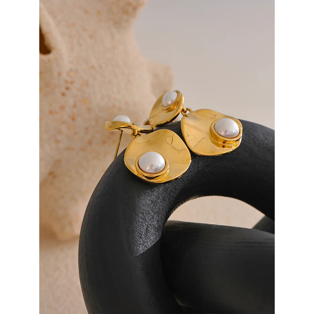 Elegant Gold Plated Round Pearl Earrings – Tarnish-Free Drop Style