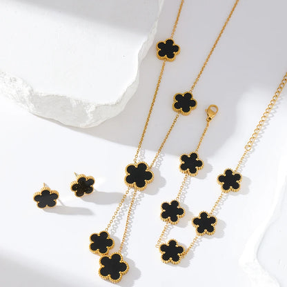 Black Clover Flower Bracelet – Stainless Steel Charm Jewelry