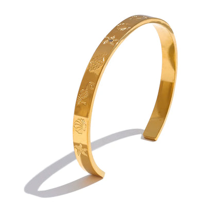 Ocean Elements Cuff Bracelet – 18K Gold Plated Stainless Steel 61mm
