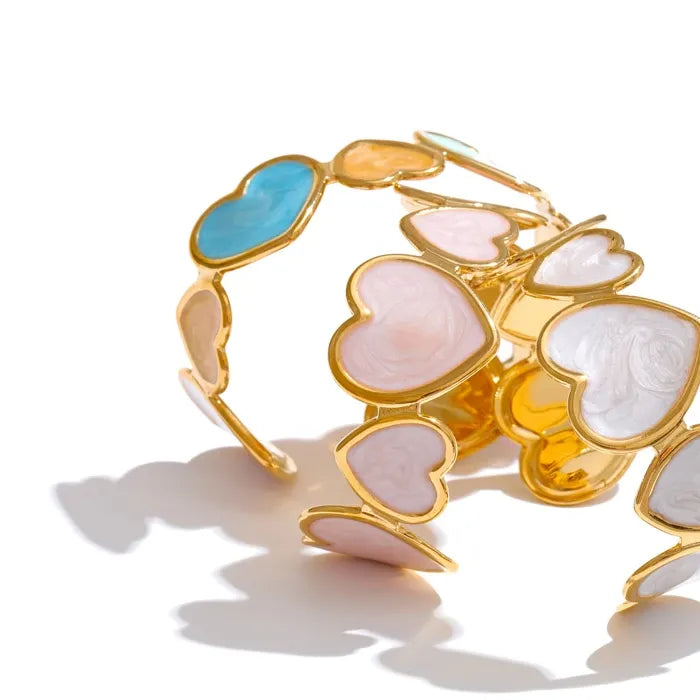 Candy Enamel Heart Cuff – 18K Gold Plated Stainless Steel Bracelet
