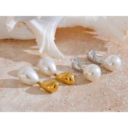 Pearl Drop Elegant Earrings Stylish Stainless Steel Versatile Daily Jewelry