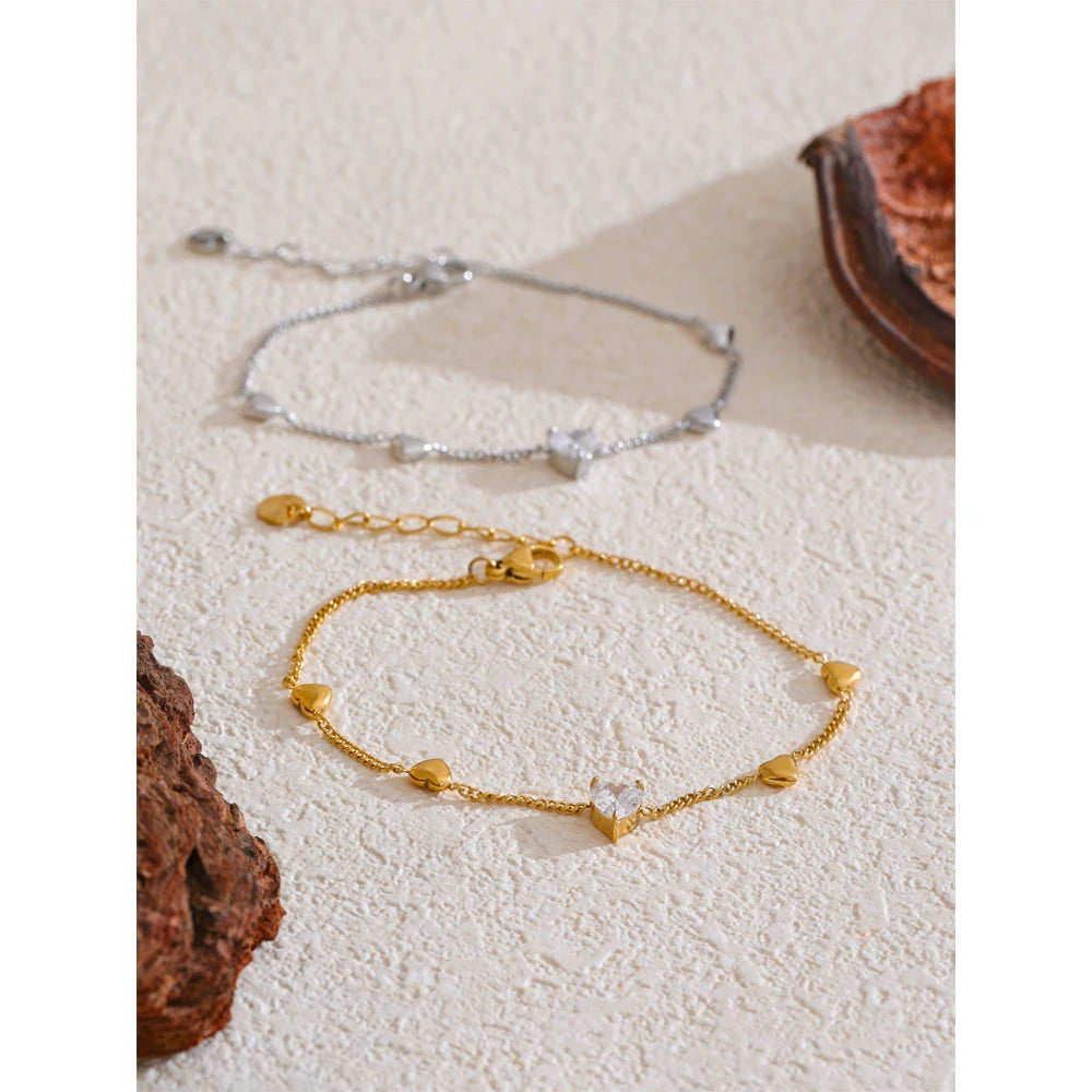 Zirconia Heart Anklet – Gold Plated Stainless Steel