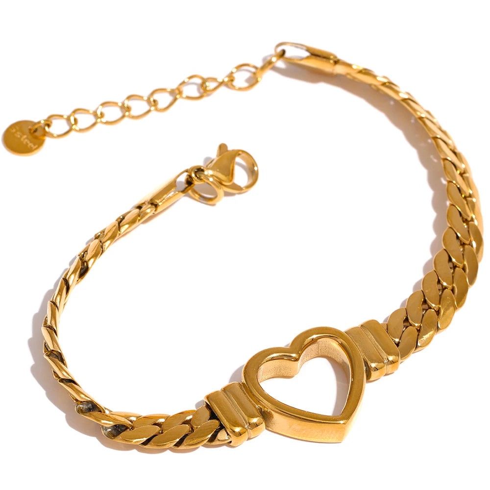 Heart Cuban Bracelet – Gold or Platinum Plated Stainless Steel