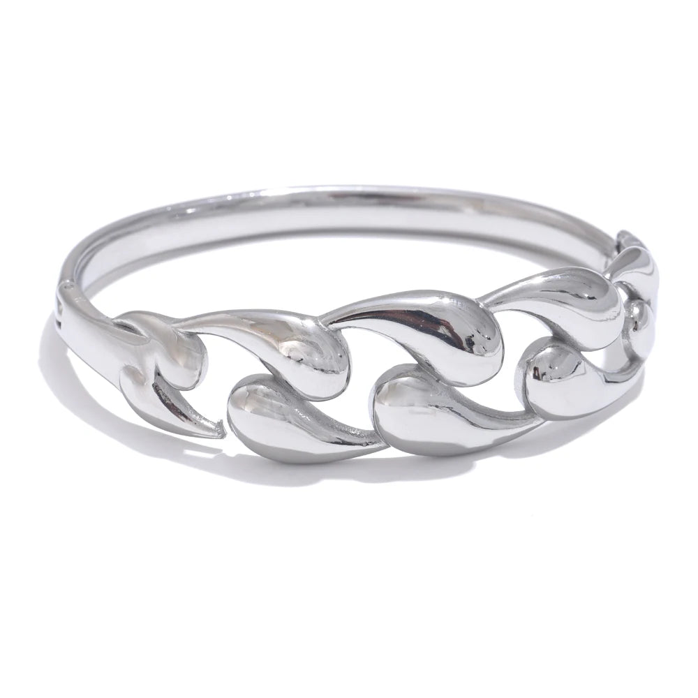 Water Drop Hollow Bangle – 64mm Gold-Plated Stainless Steel Statement Bracelet