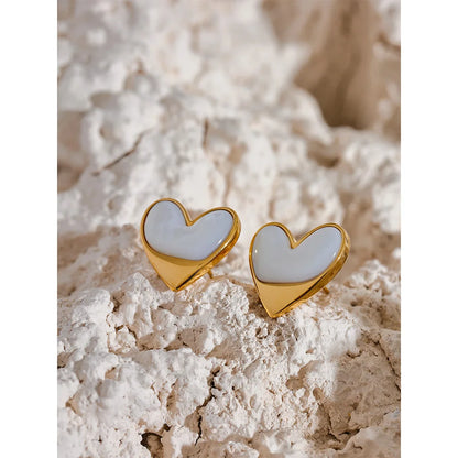 Elegant Waterproof Gold Heart Stud Earrings – Stainless Steel