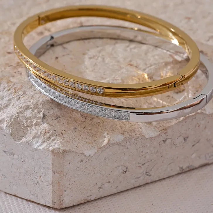 Cubic Zirconia Bangle – 60mm Gold-Plated Stainless Steel Daily Bracelet