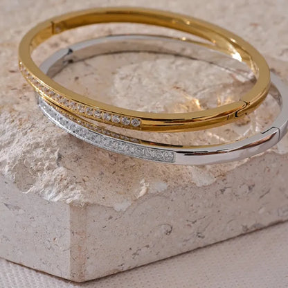 Cubic Zirconia Bangle – 60mm Gold-Plated Stainless Steel Daily Bracelet