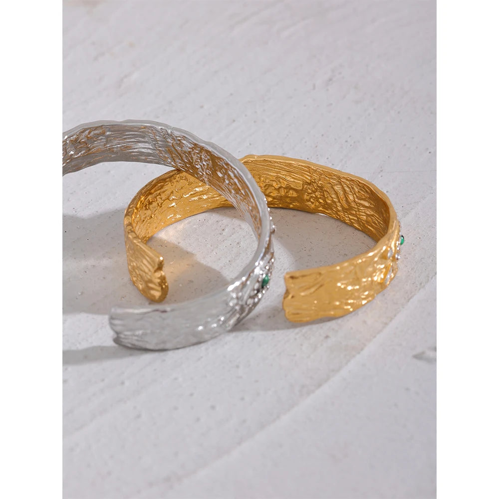 Eye Charm Zircon Cuff – 60mm Gold Plated Stainless Steel Bracelet