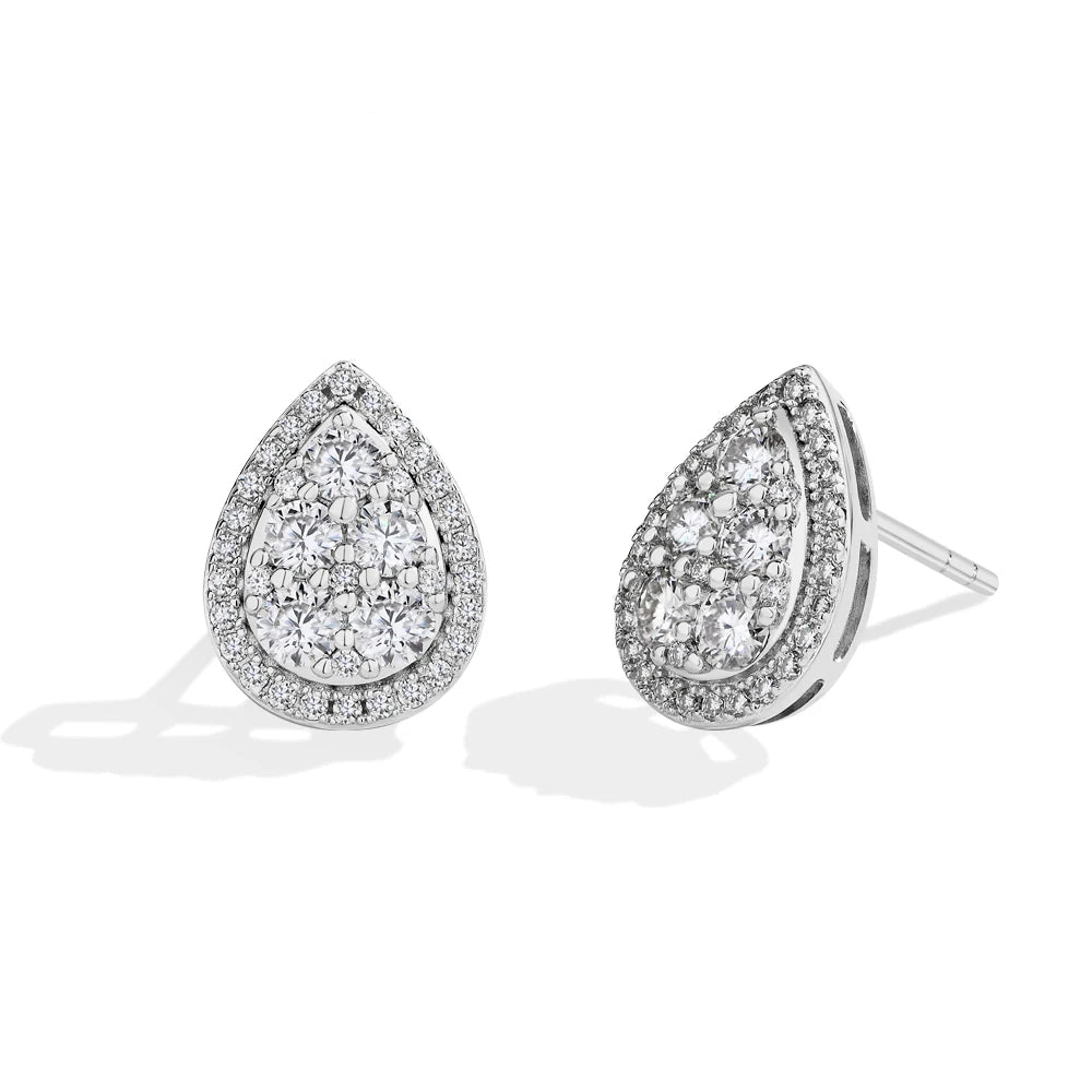 Luxe Jewels Teardrop Shape Earrings Moissanite - Round Cut 925 Sterling Silver Rhodium Plated For Women