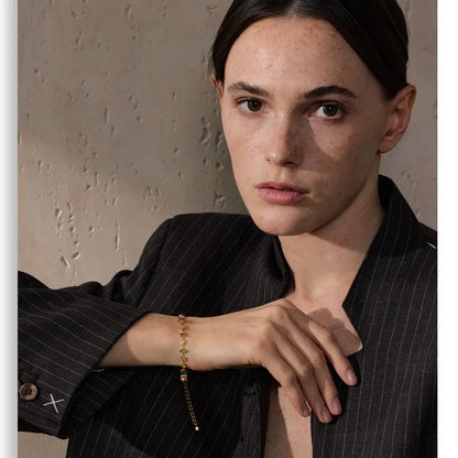 Colorful Zirconia Charm Bracelet – Gold Plated Stainless Steel, Waterproof