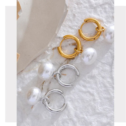 High Quality Pearl Drop Stainless Steel Golden - Hoop Earrings Charms Fashion Jewelry