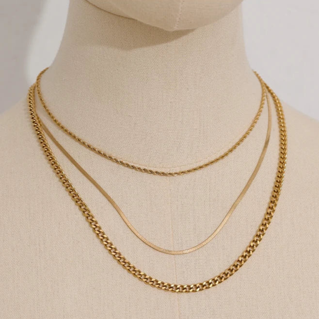 Stylish Golden Necklace Set – Durable Stainless Steel Layers