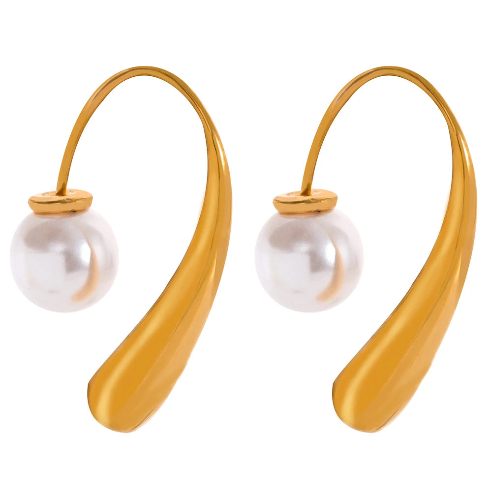 Modern Design Tarnish Free Pearl Drop Earrings – 18K Gold Plated