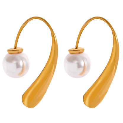 Modern Design Tarnish Free Pearl Drop Earrings – 18K Gold Plated