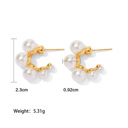 Uworld Exquisite Luxury Stainless Steel  Pearls Beads Hoop Huggie Earrings Romantic Elegant Fashion Charm Trendy Chic Jewelry