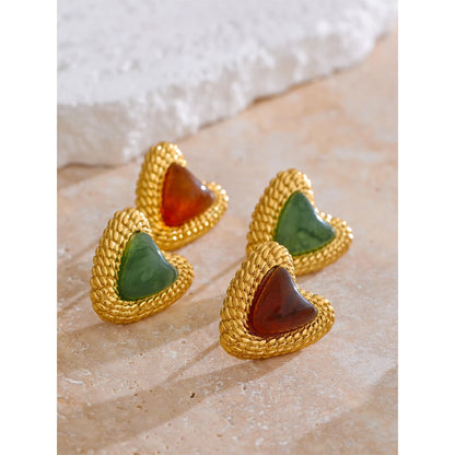 Stainless Steel Resin Heart Love Golden Stud Earrings Daily Wear Trendy Jewelry
