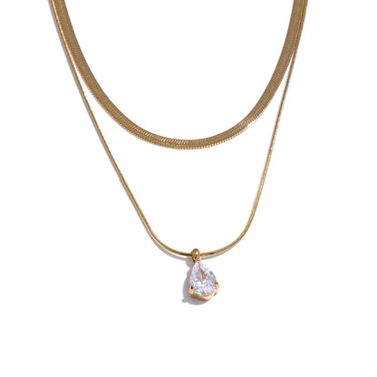 Double Layer Water Drop Pendant 18K Gold Plated Necklace