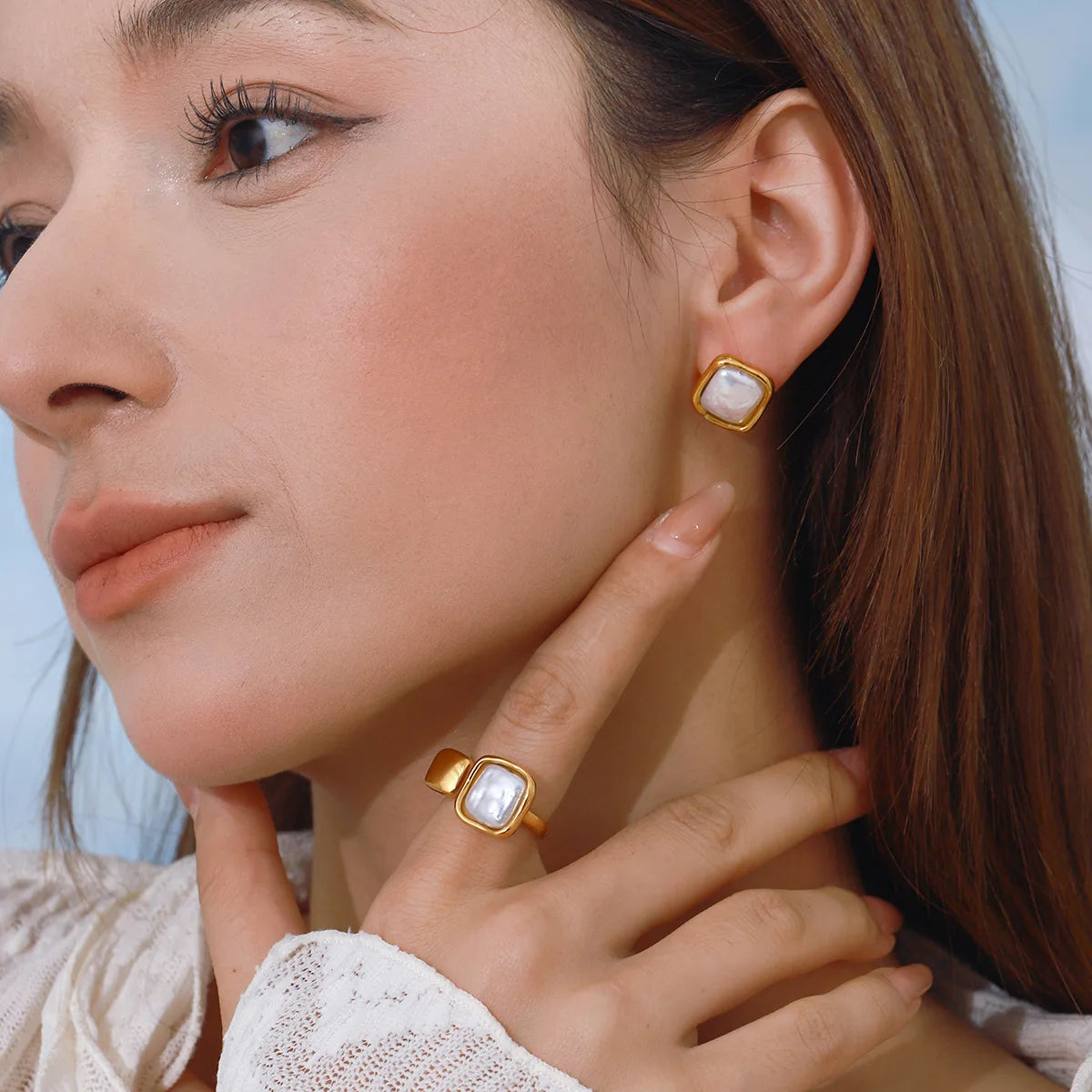 Elegant Square Pearl Earrings Stainless Steel 18K PVD Plated Waterproof 2025