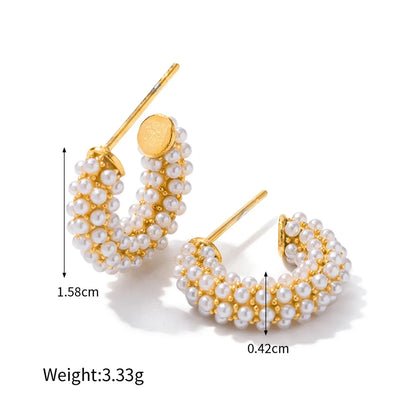 Uworld Exquisite Luxury Stainless Steel  Pearls Beads Hoop Huggie Earrings Romantic Elegant Fashion Charm Trendy Chic Jewelry