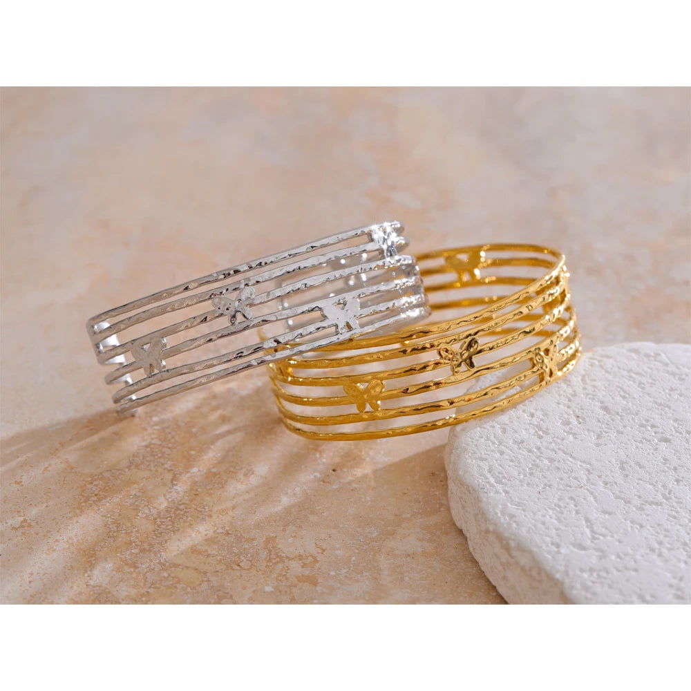 Butterfly Cuff Bracelet – Gold-Plated Stainless Steel Wide Open Bangle