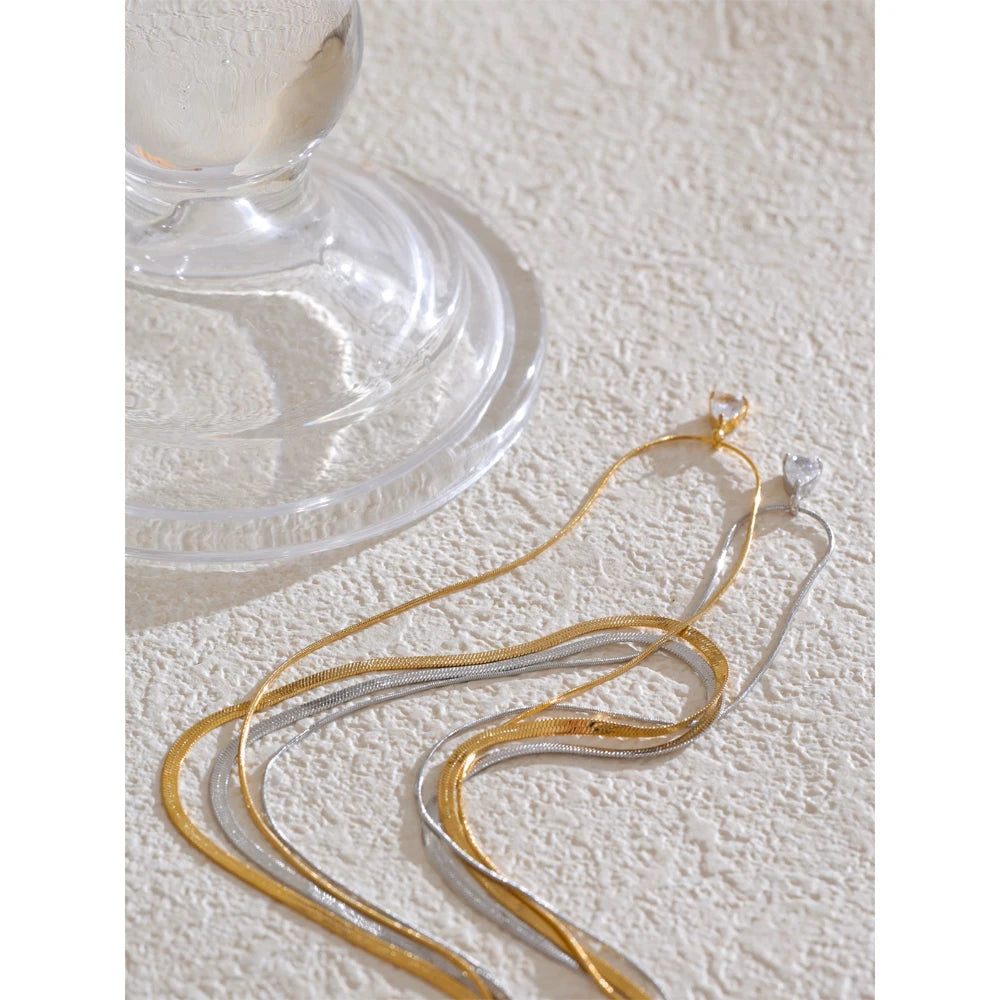 Double Layer Water Drop Pendant 18K Gold Plated Necklace