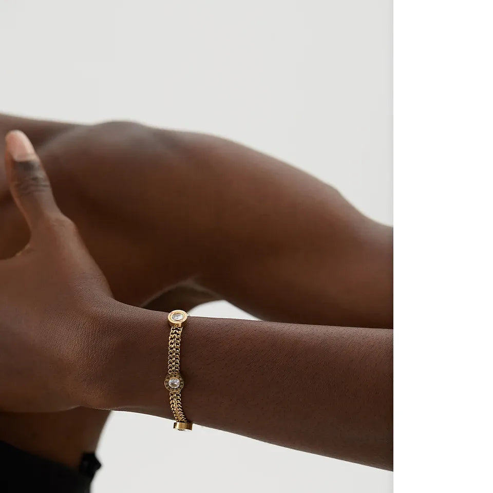 Colorful CZ Cuban Bracelet – 18K Gold Plated Stainless Steel