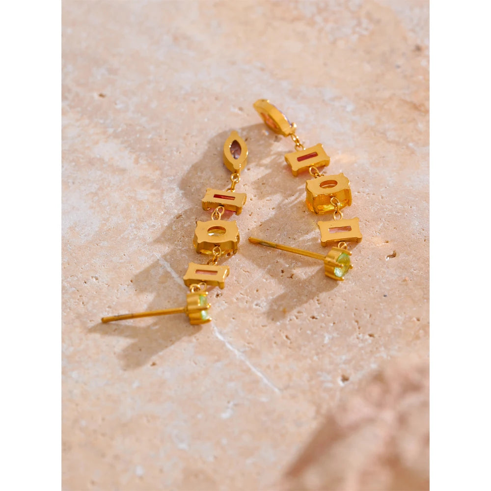 Colorful Cubic Zirconia Drop Earrings – Gold Plated, Tarnish-Free Jewelry