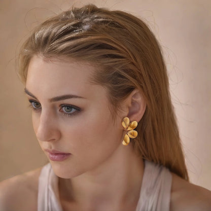 Elegant Geometric Flower Stainless Steel Earrings for Women Smooth Gold Plated Exquisite Jewelry