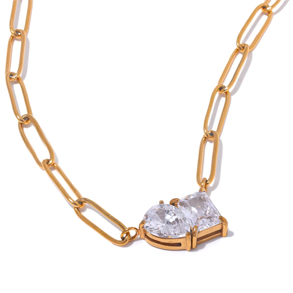 Cubic Zirconia Necklace – Modern Geometric Pendant on Gold Chain