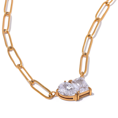 Cubic Zirconia Necklace – Modern Geometric Pendant on Gold Chain