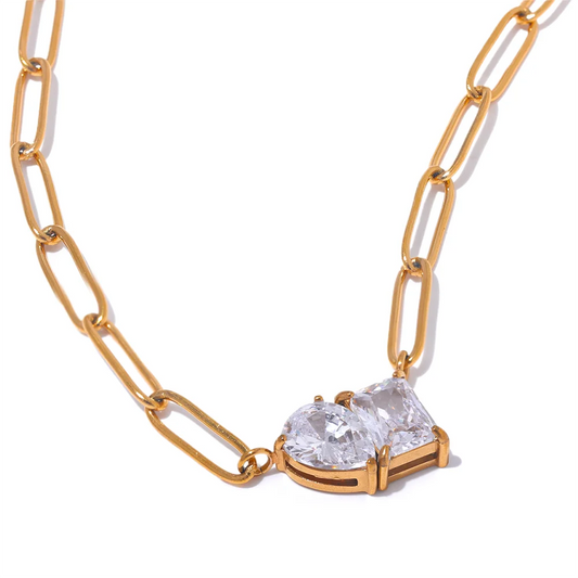 Cubic Zirconia Necklace – Modern Geometric Pendant on Gold Chain