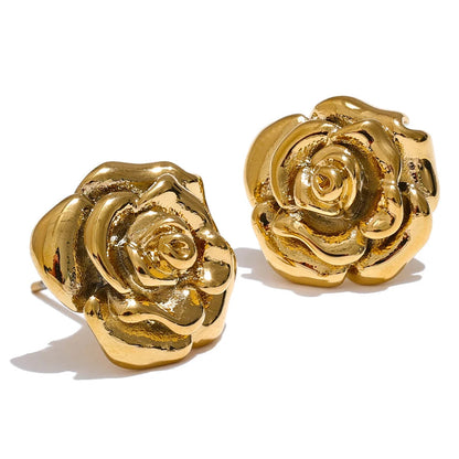 Gold Plated Rose Flower Waterproof Daily Stud Earrings for Women