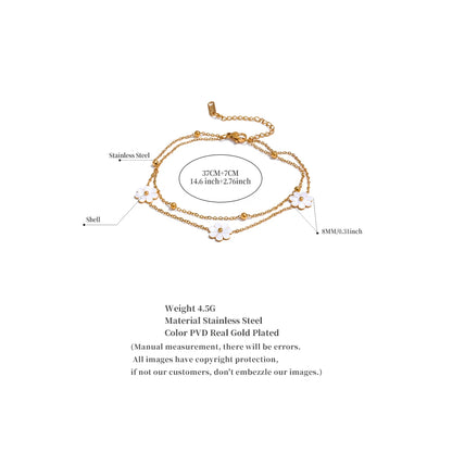 Double Layer Shell Flower Necklace & Anklet – Gold-Plated Plant Charm Jewelry