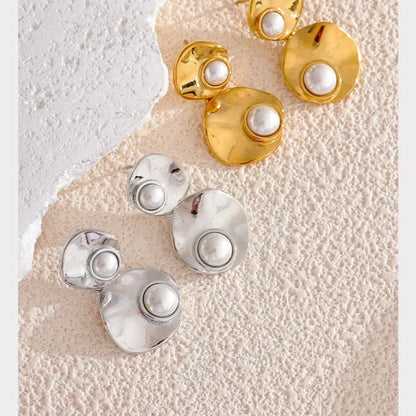 Elegant Gold Plated Round Pearl Earrings – Tarnish-Free Drop Style