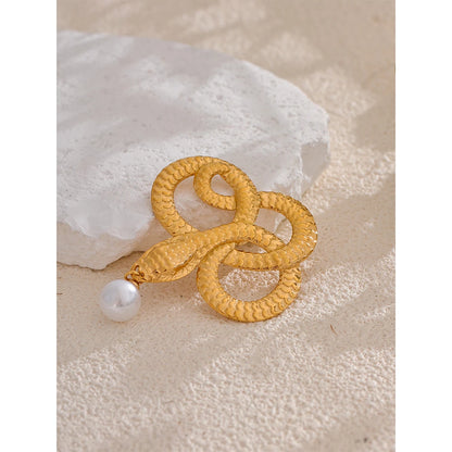 Snake Drop Pearl Brooch – 316L Stainless Steel Gold-Plated Pin