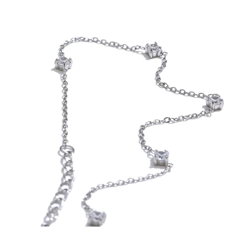 Cubic Zirconia Jewelry Set – Stainless Steel Necklace - Bracelet & Anklet