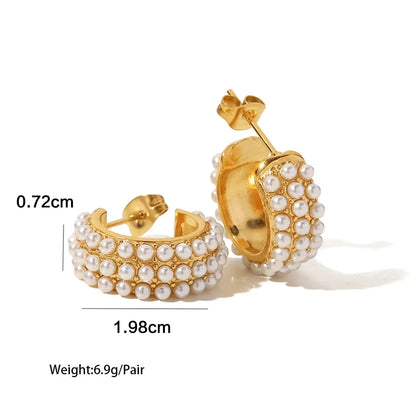 Uworld Exquisite Luxury Stainless Steel  Pearls Beads Hoop Huggie Earrings Romantic Elegant Fashion Charm Trendy Chic Jewelry
